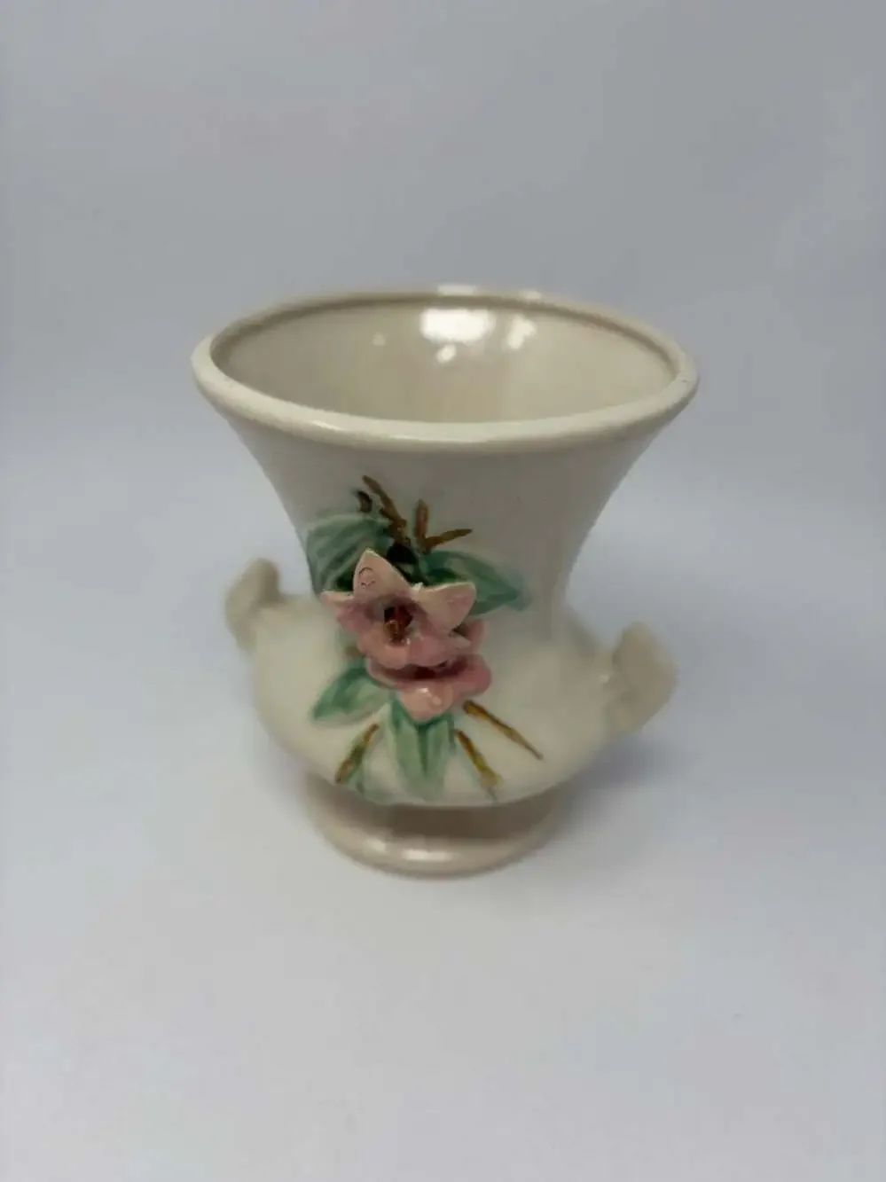 Vintage McCoy Pottery Blossom Time Ceramic Vase with Pink Dogwood Floral Relief